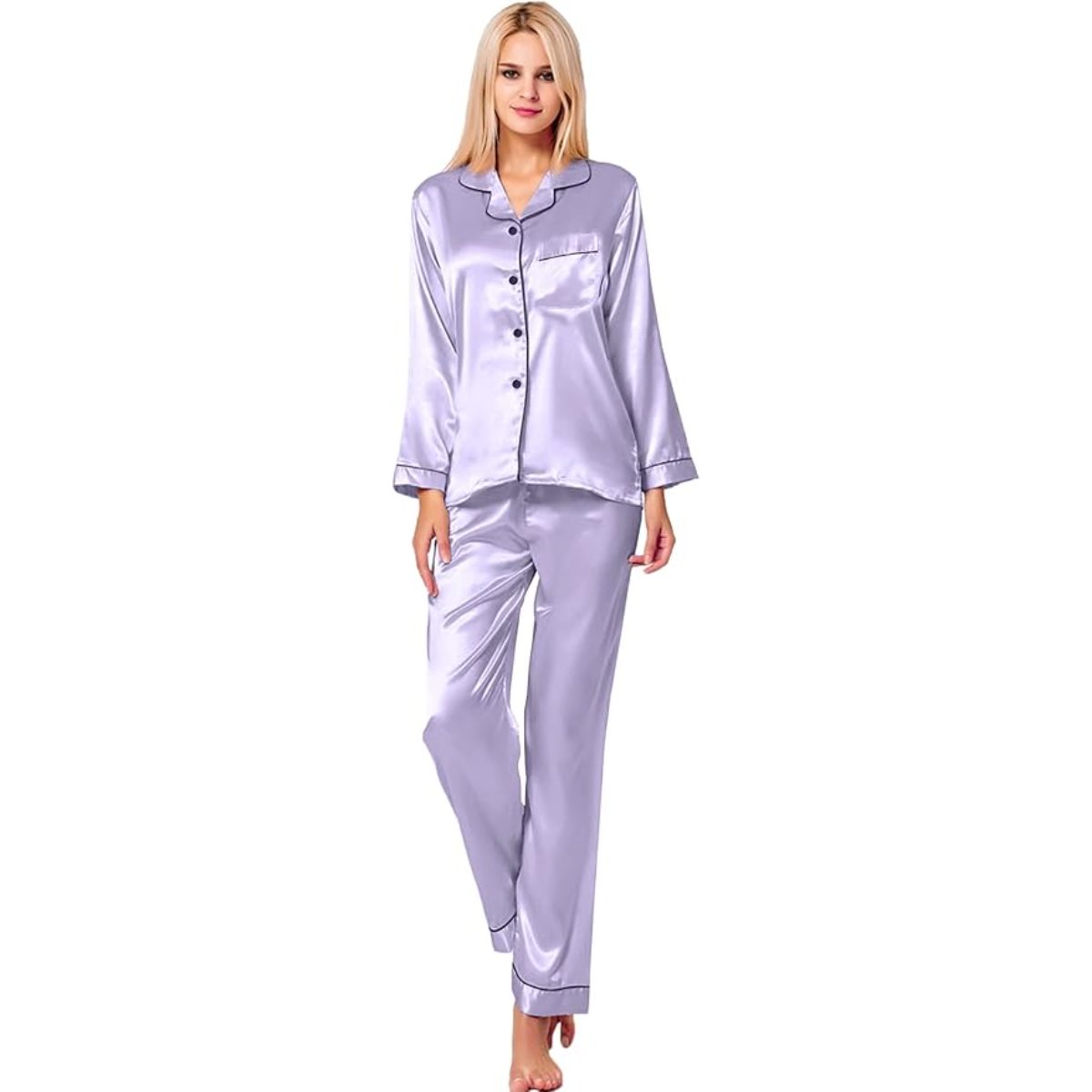 Long Sleeve Button Up Satin Pajama Set-Original Pajamas