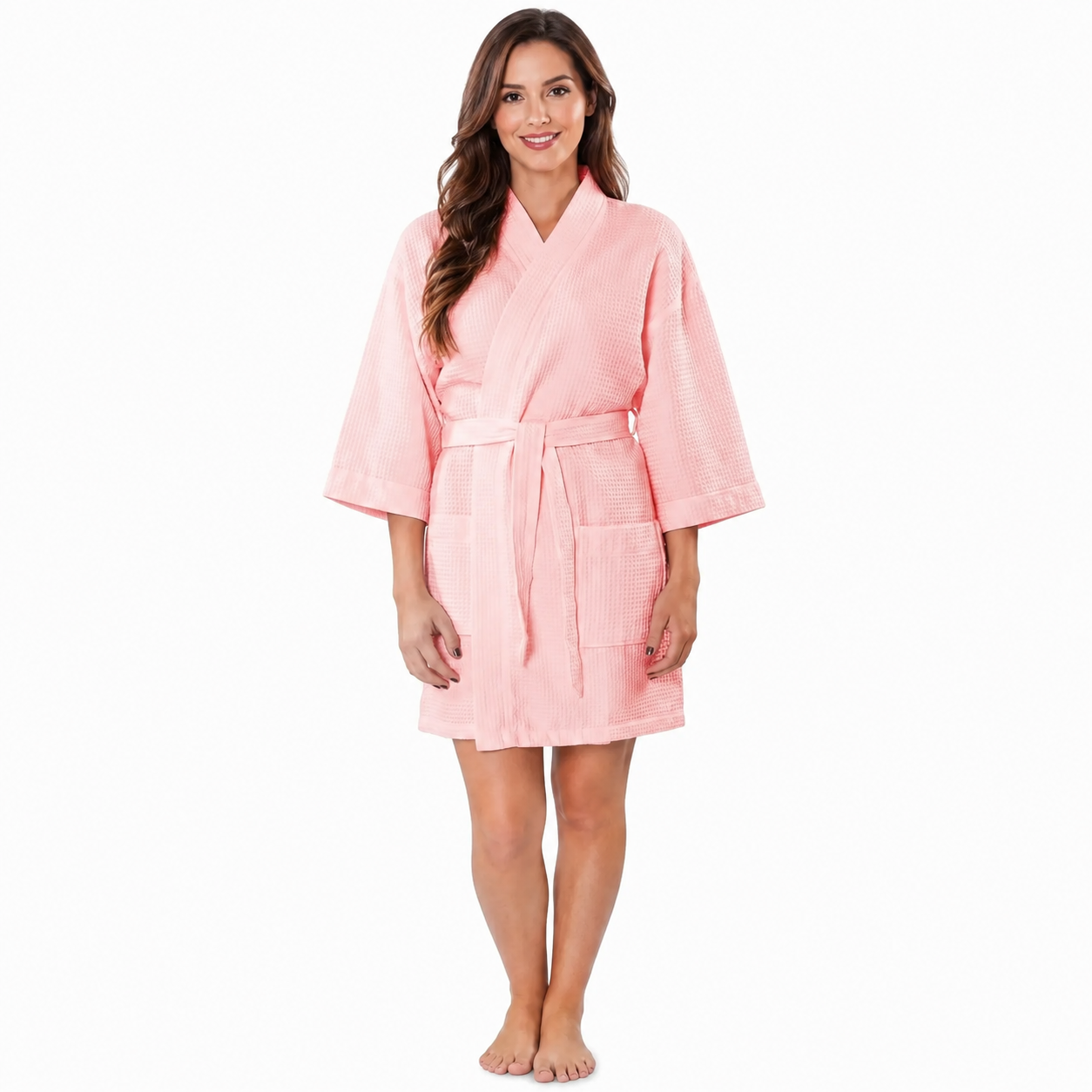 Lightweight Short Kimono Bathrobe With Tie Belt Closure