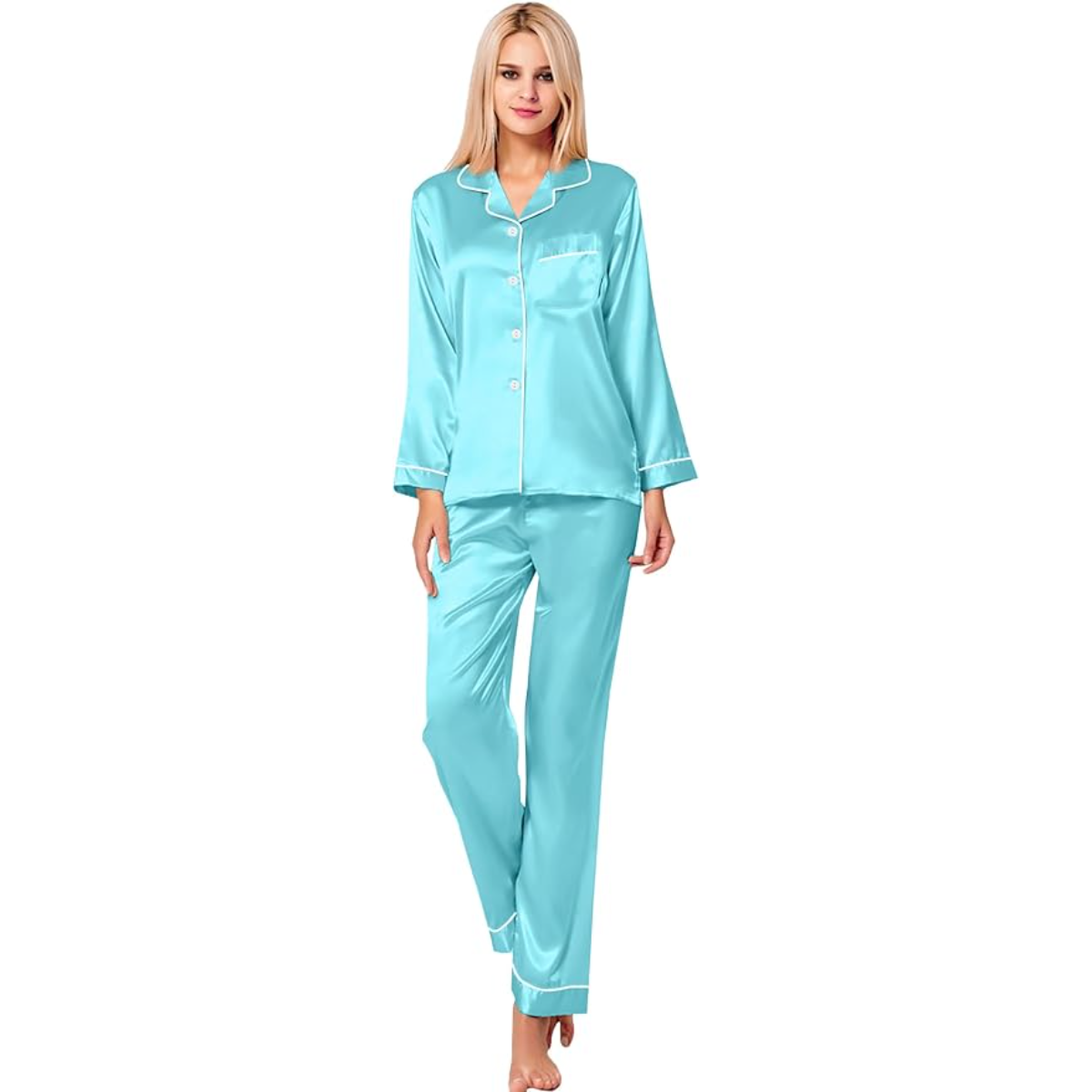 Long Sleeve Button Up Satin Pajama Set-Original Pajamas