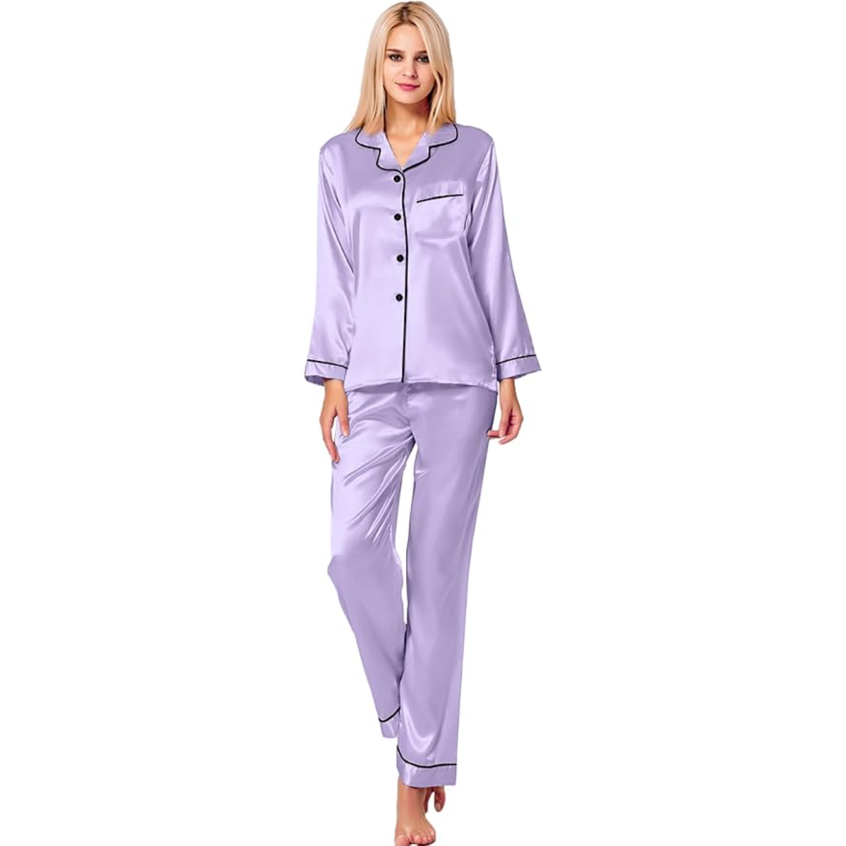 Button Down Long Sleeve Satin Pajama Set-Original Pajamas