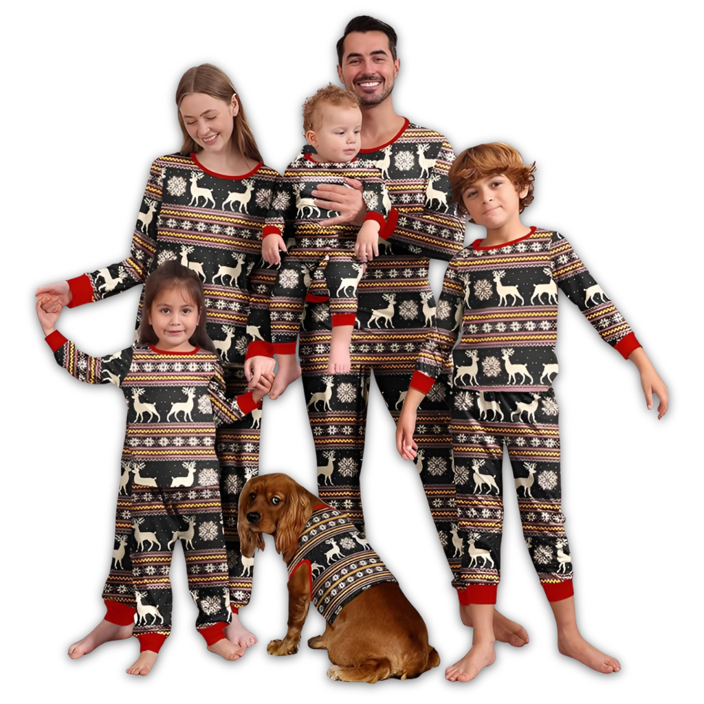Reindeer Snowflake Knit Pattern Pajama Set with Long Sleeve Tops and Loungewear