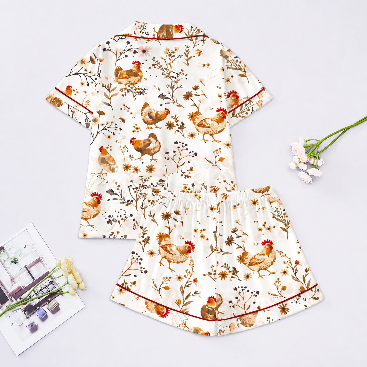 Casual Printed Short Sleeve Top And Shorts Pajama Set For Women