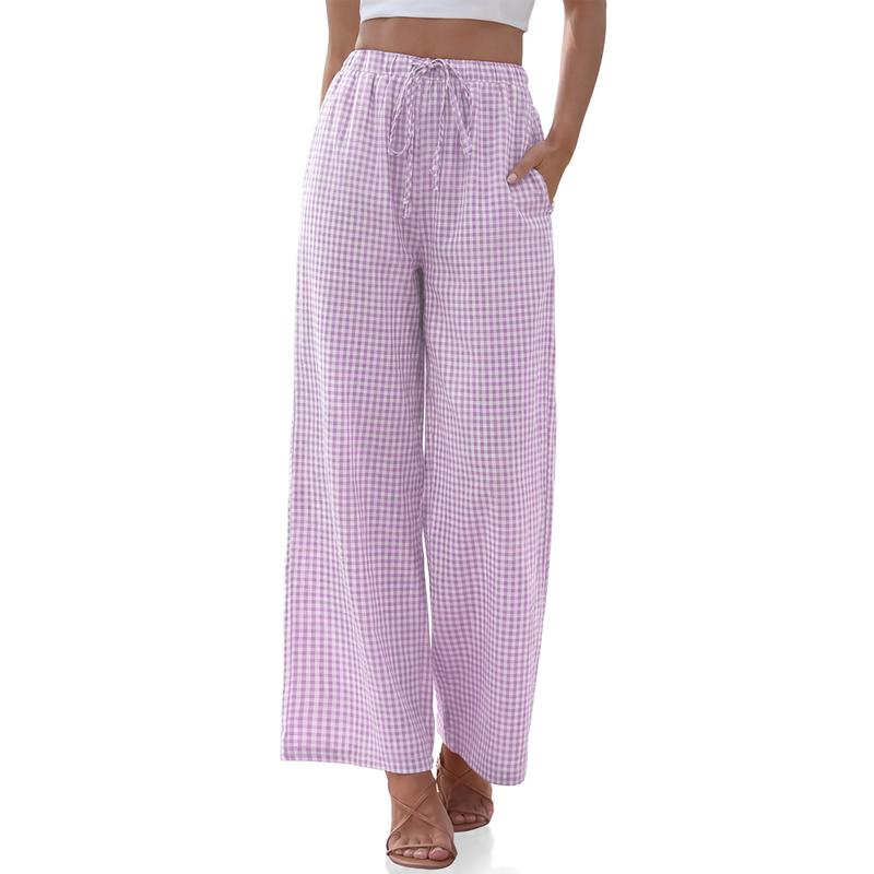 Casual Lounge Wide Linen Pants With Drawstring For Women