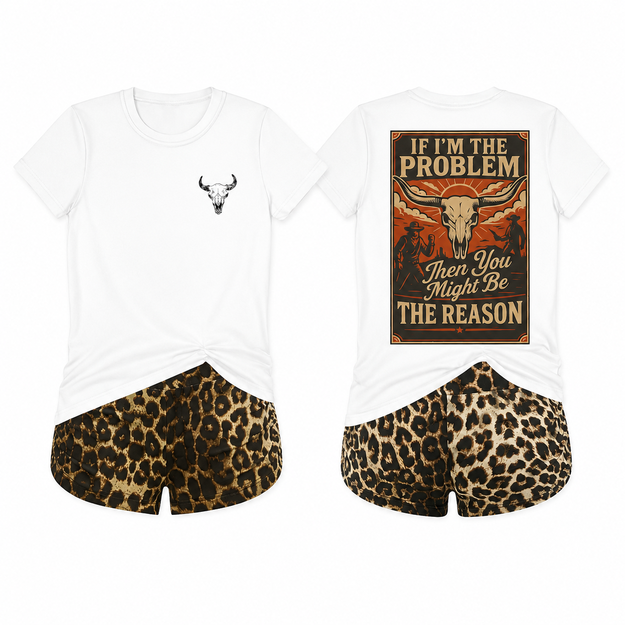 2 Piece Leopard Print Shorts And T Shirt Set For Women