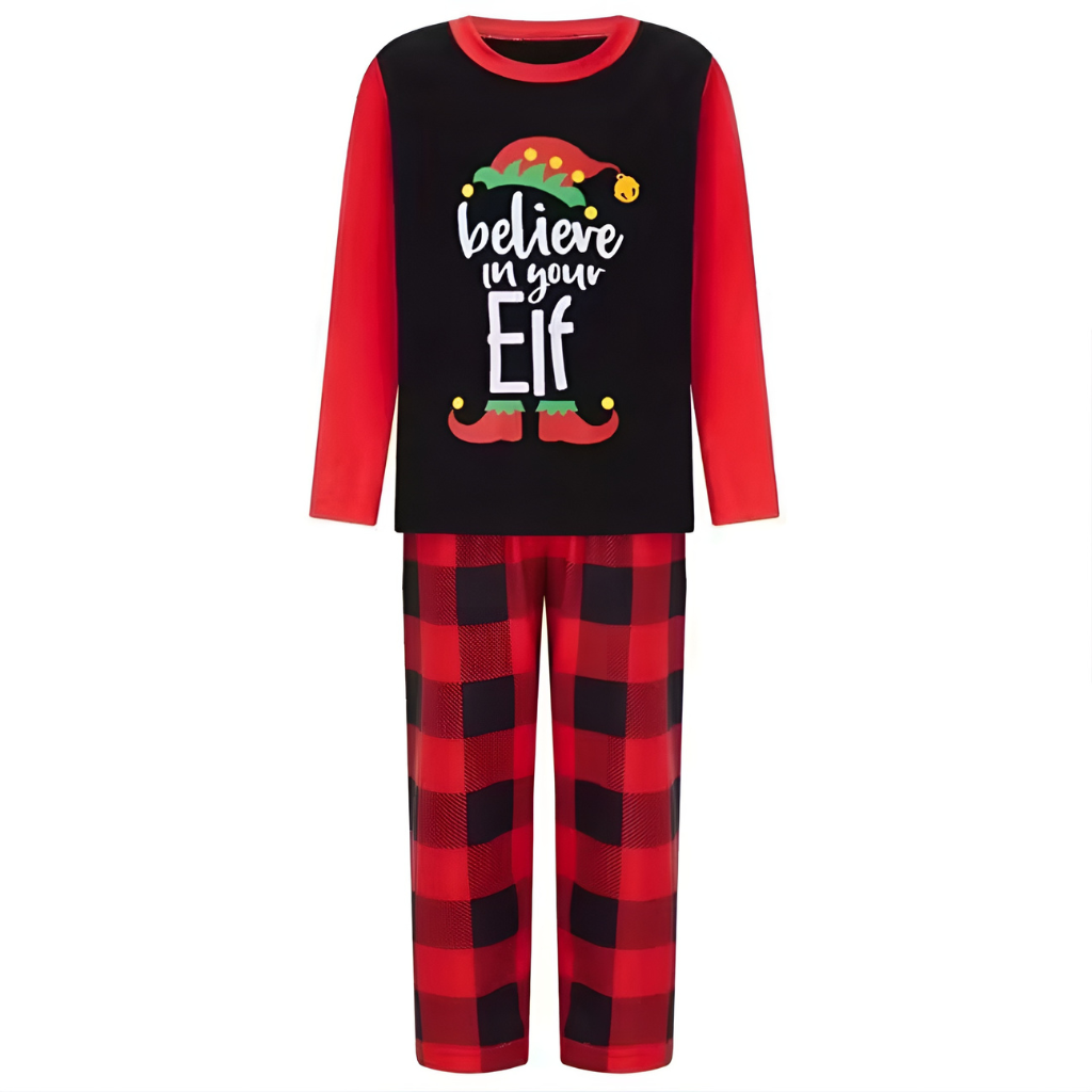 Christmas Letter and Plaid Printed Long Sleeve Tee and Bottom Loungewear Family Matching Pajama Sets
