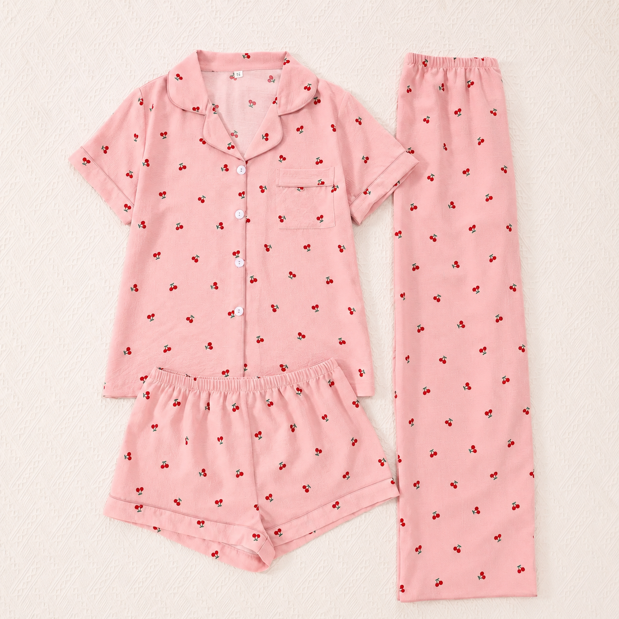 Casual Sleepwear 3 Piece Front Top Pajama Set With Button For Women
