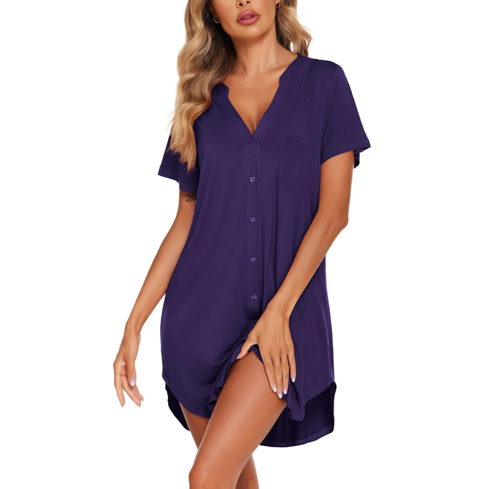 Casual Lounge Nightgown Short Sleeve Sleep Dress For Women
