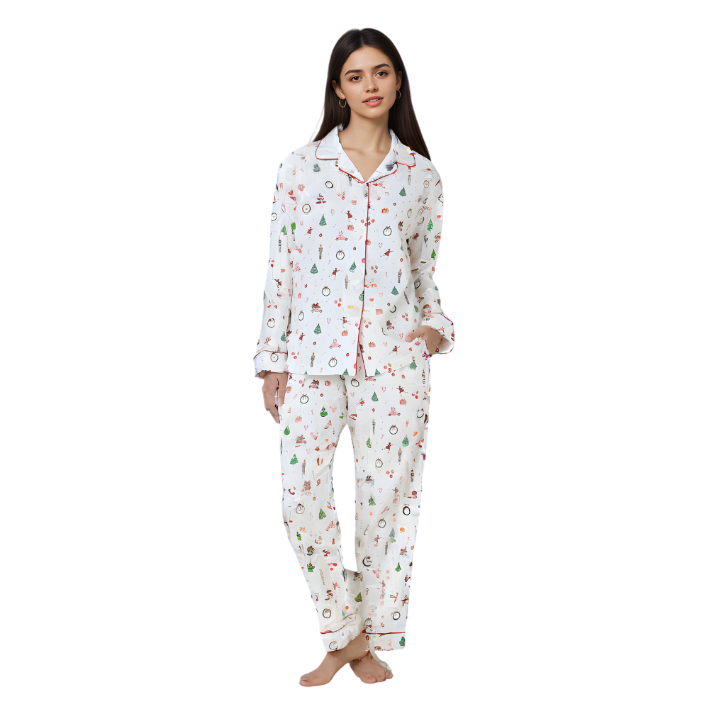 Vintage Christmas Flannel Pajama Set For Women