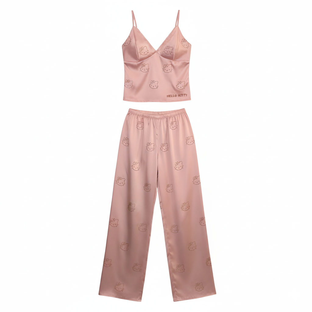 Two Piece Satin Camisole Pajama Shorts Set