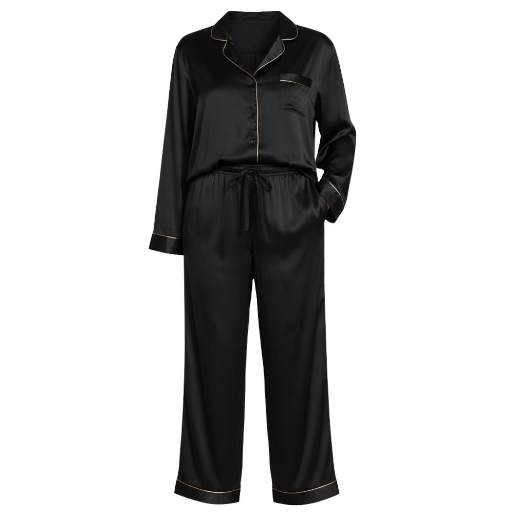 Satin Sleepwear Set For Women With Long Shirt And Drawstring Pants