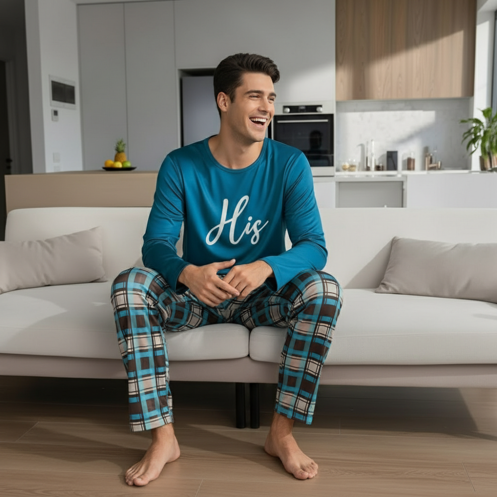 Plaid Pattern Printed Pajamas Set
