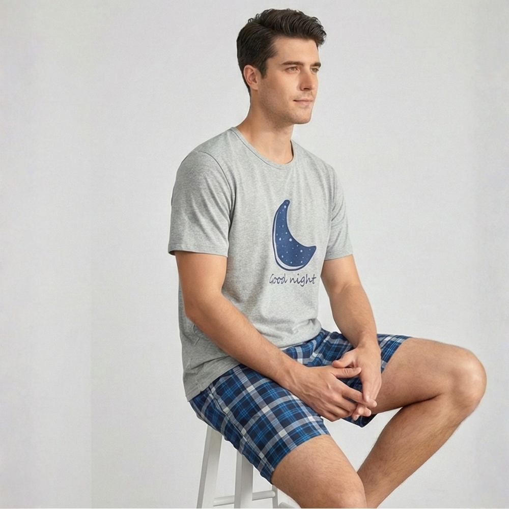 Moon Printed Short Sleeve Matching Couple Pajama Set