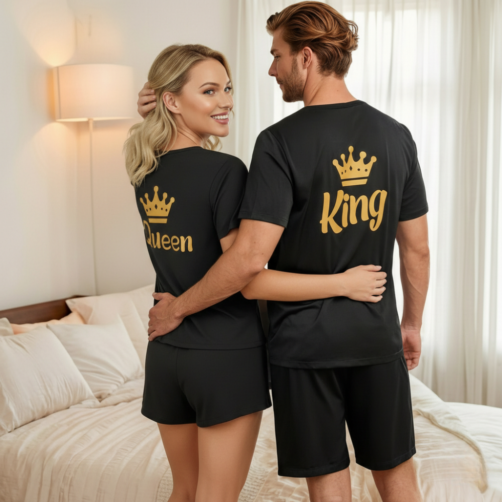 Sleeve Shorts King And Queen Matching Pajama Set