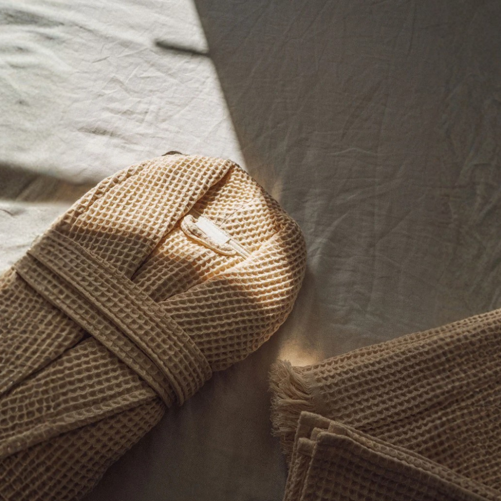 Long Sleeve Waffle Knit Robe For Women