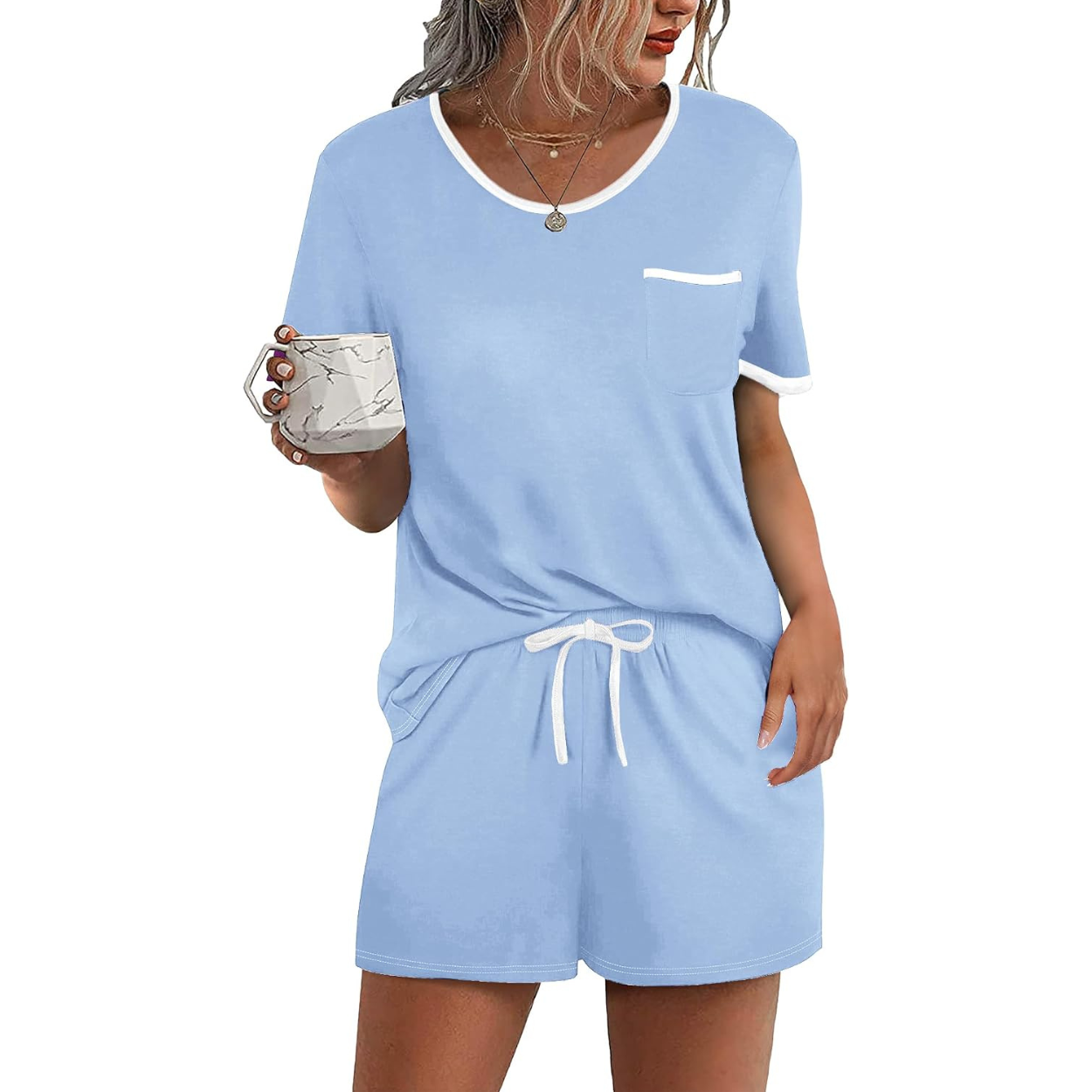 2 Piece Pajama Set With Short Sleeve Top and Shorts For Women