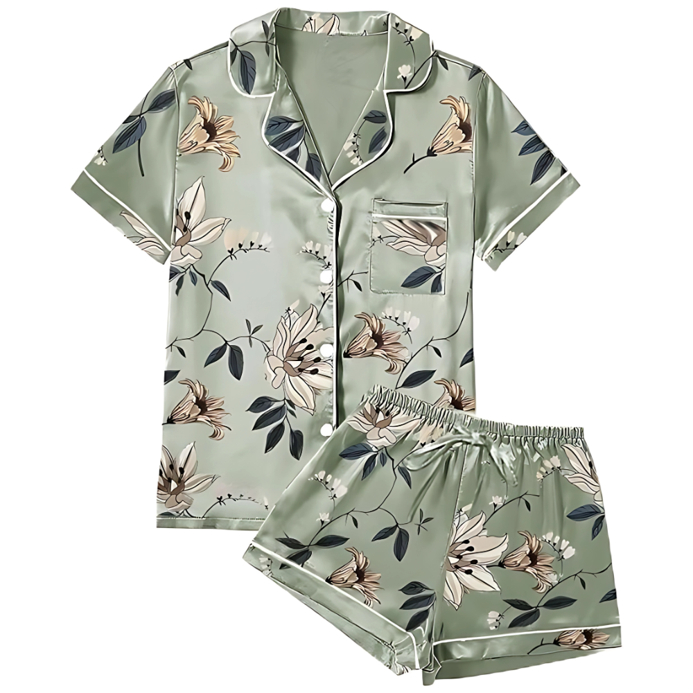 4Pcs Satin Silky Womens Short Sleeve Shirt Pajamas Set