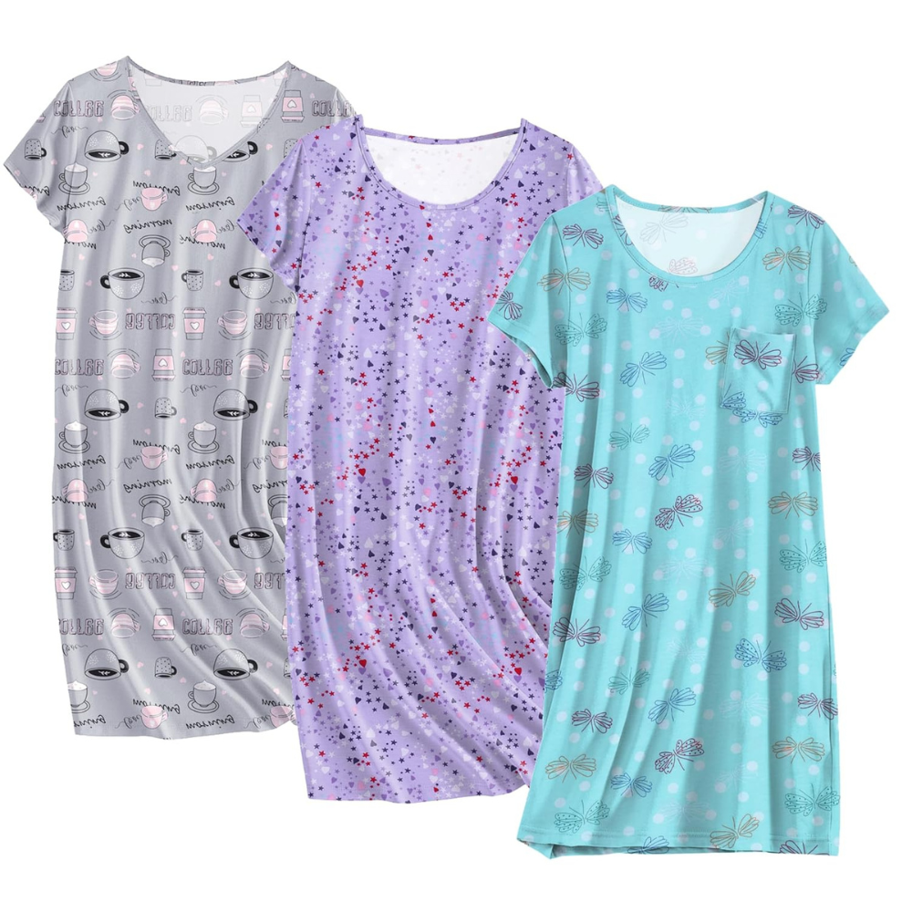 Pack Of 3 Soft Short Sleeve Sleepwear Dresses for Wo
