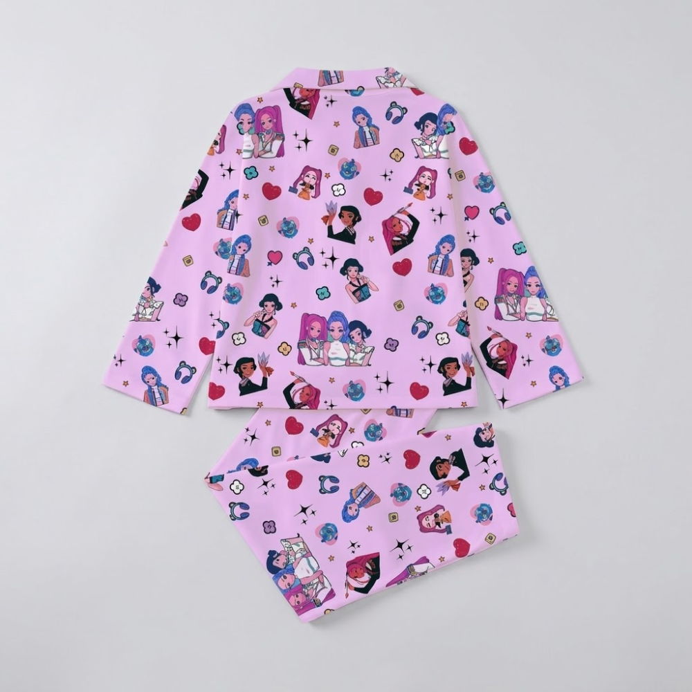 Two Piece Cartoon K Pop Printed Pajama Set For Kids