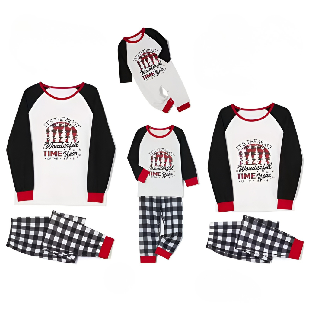 Long Sleeve Raglan Tops and Plaid Pants Family Matching Pajama Sets