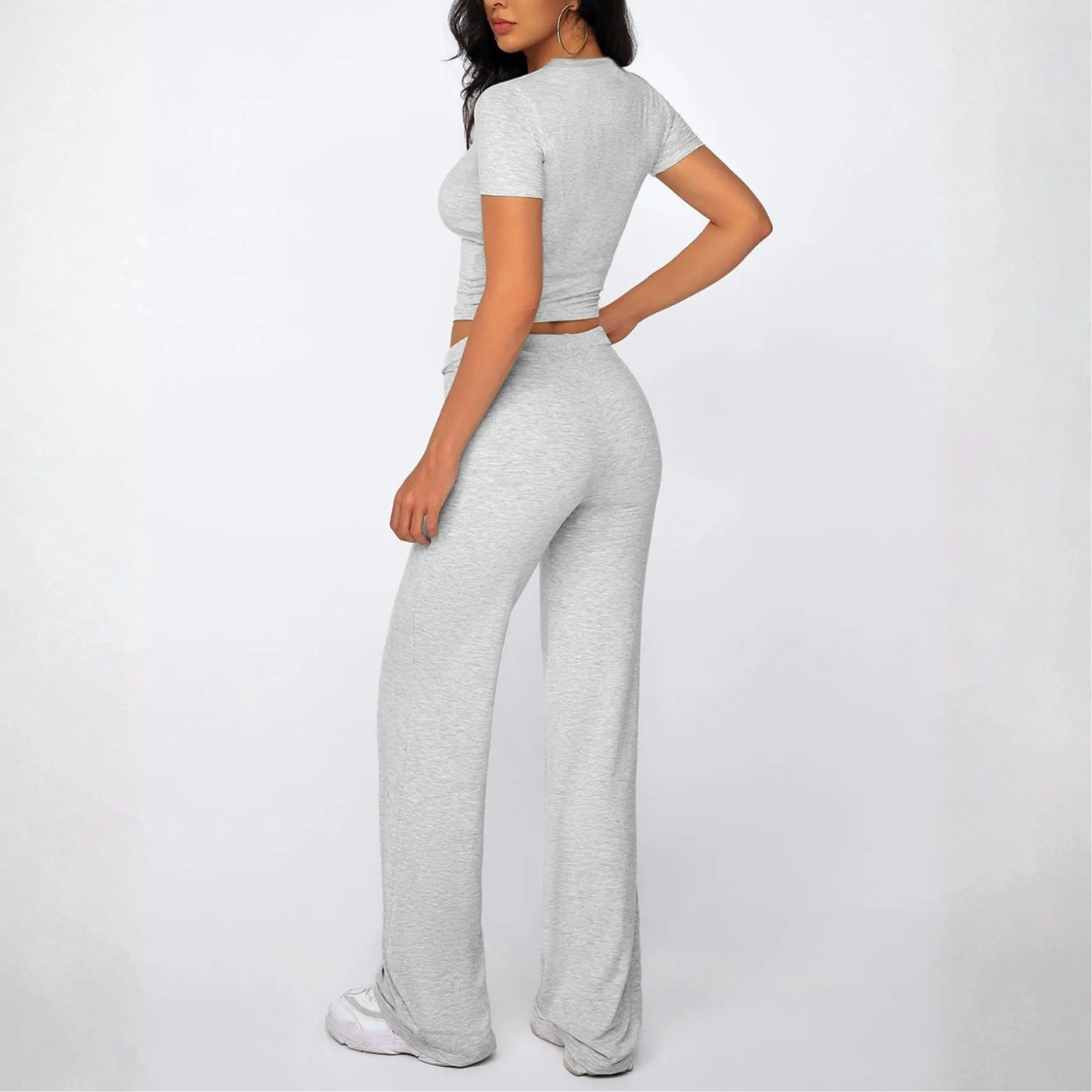 2 Piece Comfy Round Design Top And Pants Set For Women