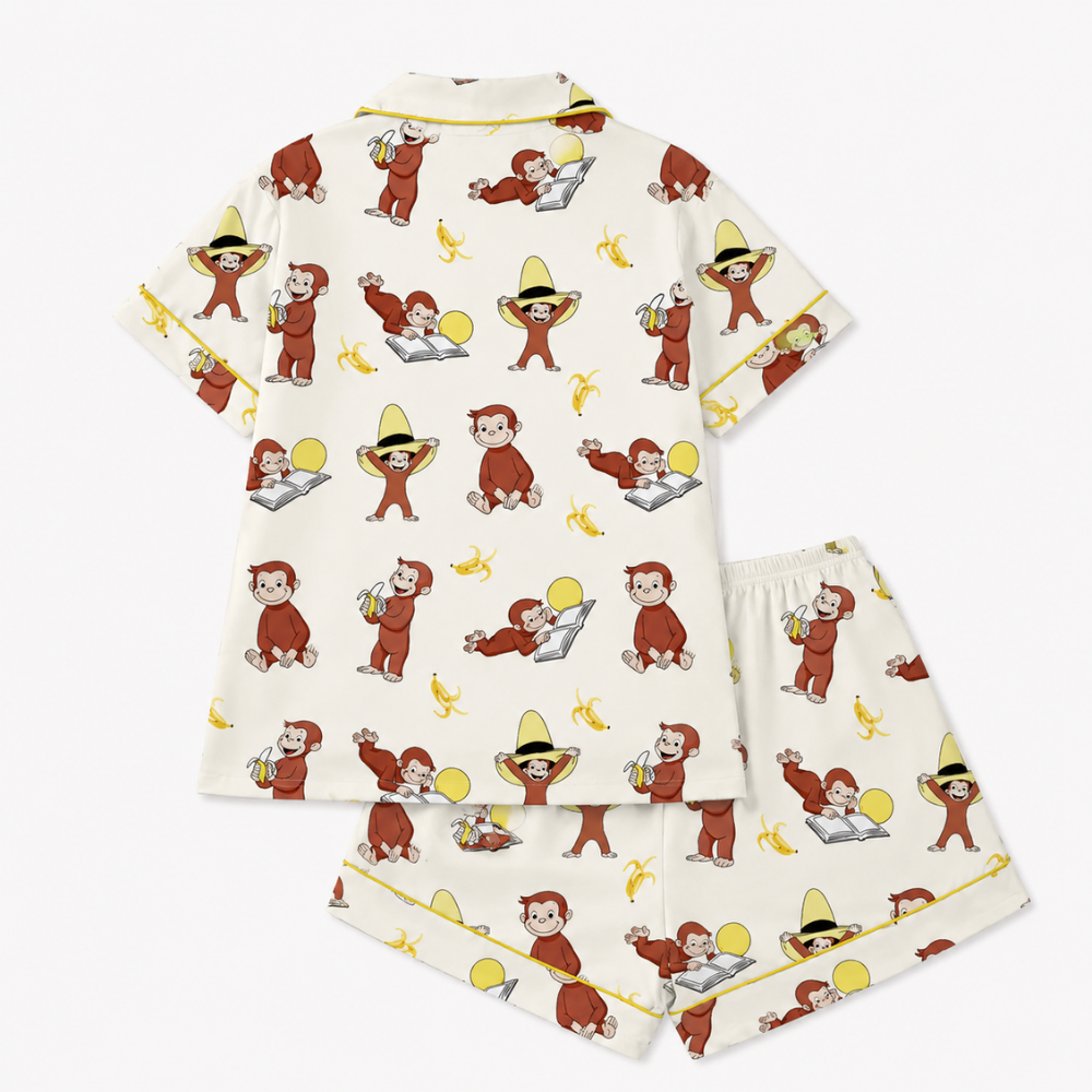 Printed Sleepwear Banana Comfortable Sleeve Shirt Set With Button For Women