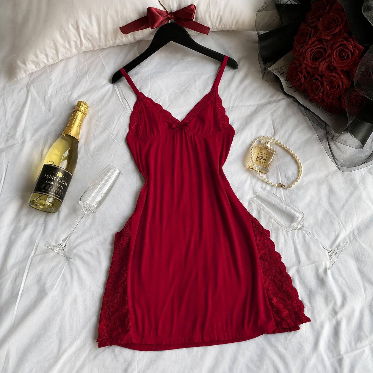 Casual Comfortable Lace Detail Loungewear Dress For Women