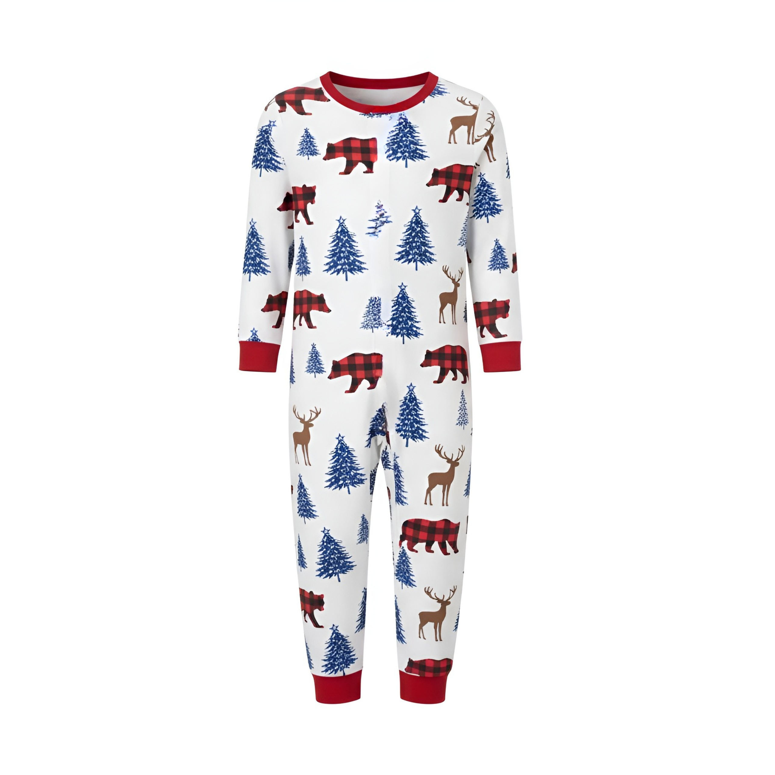 Long Sleeve Bear Print Tops and Plaid Pants Family Matching Pajama Sets