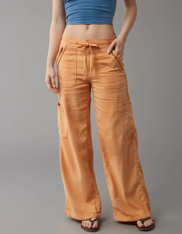 Stylish Wide Length Linen Cargo Pants With Side Pockets-Original Pajamas