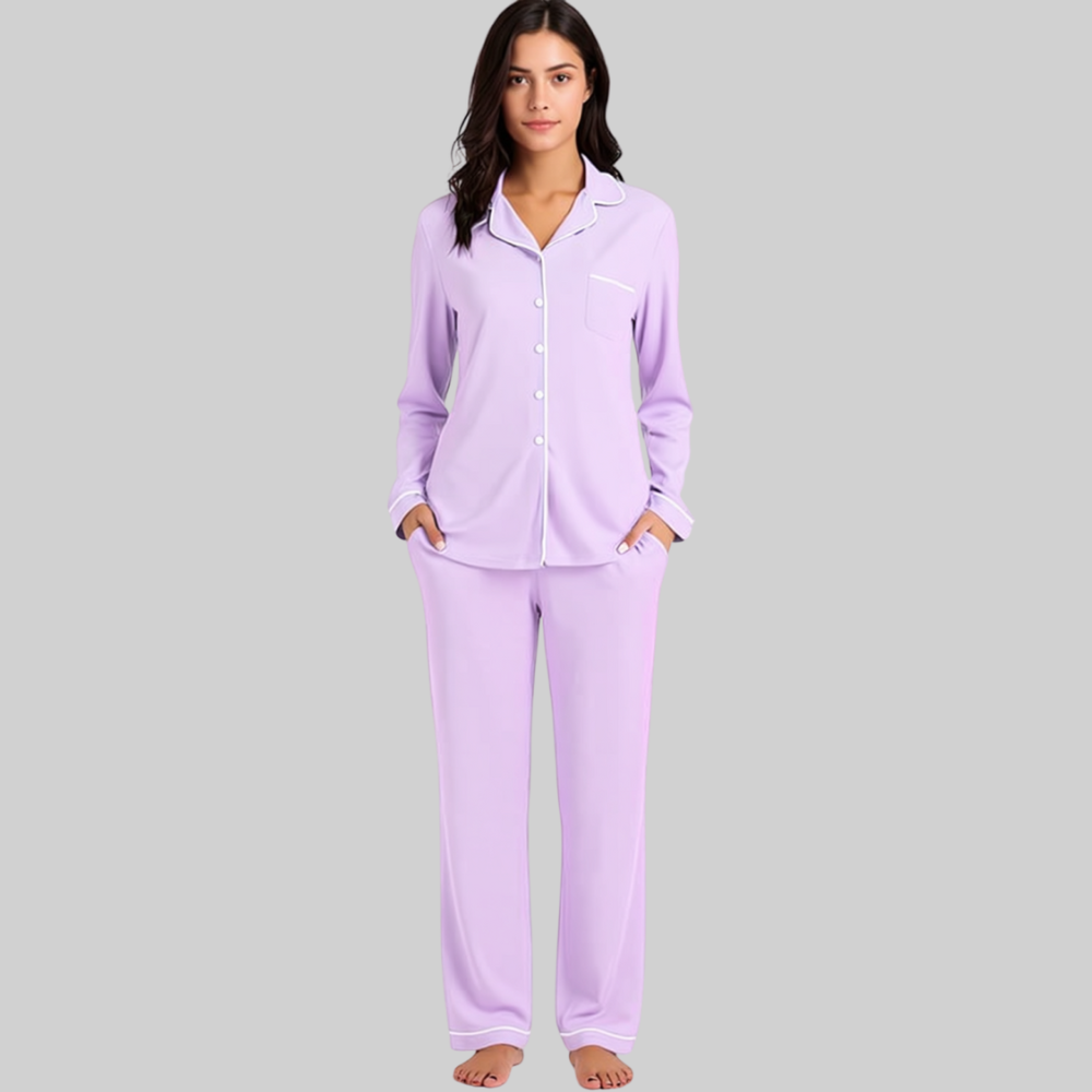 Women Pajama Set Long Sleeve Button Down Soft Sleepwear