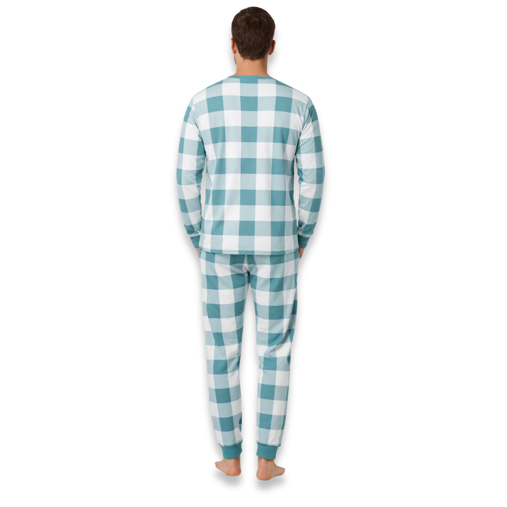 Teal Long Sleeve T Shirt with Pants Plaid Loungewear Family Matching Pajama Sets