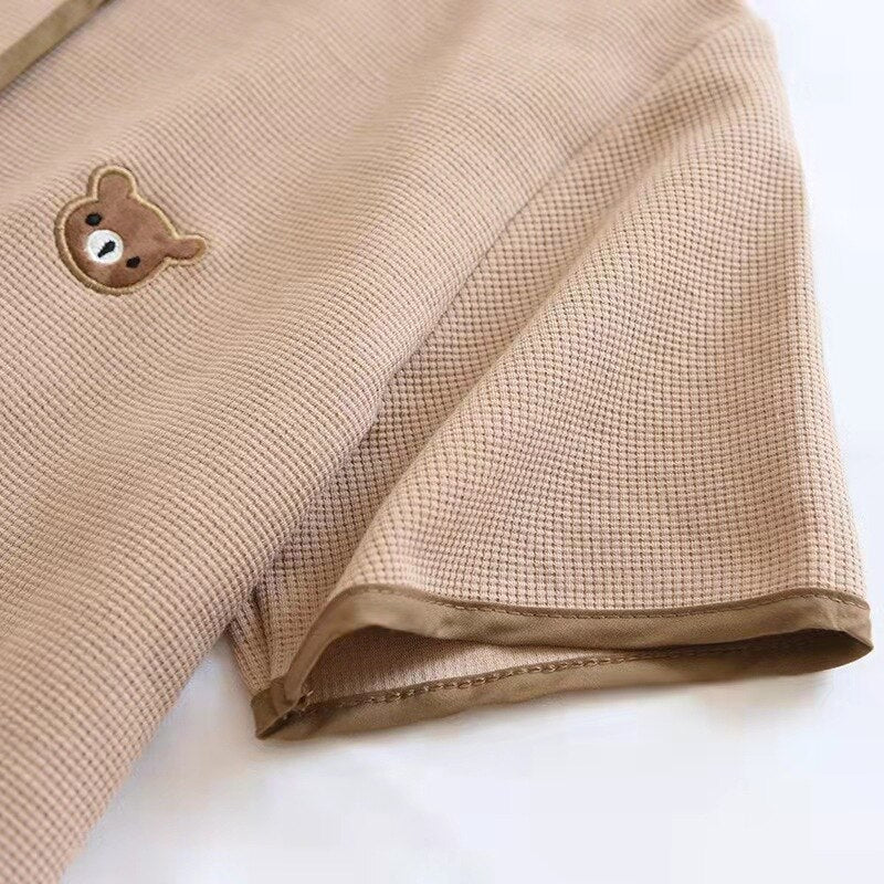 Cotton Knitted Couple 2 Piece Short Sleeve Pajama Set-Original Pajamas