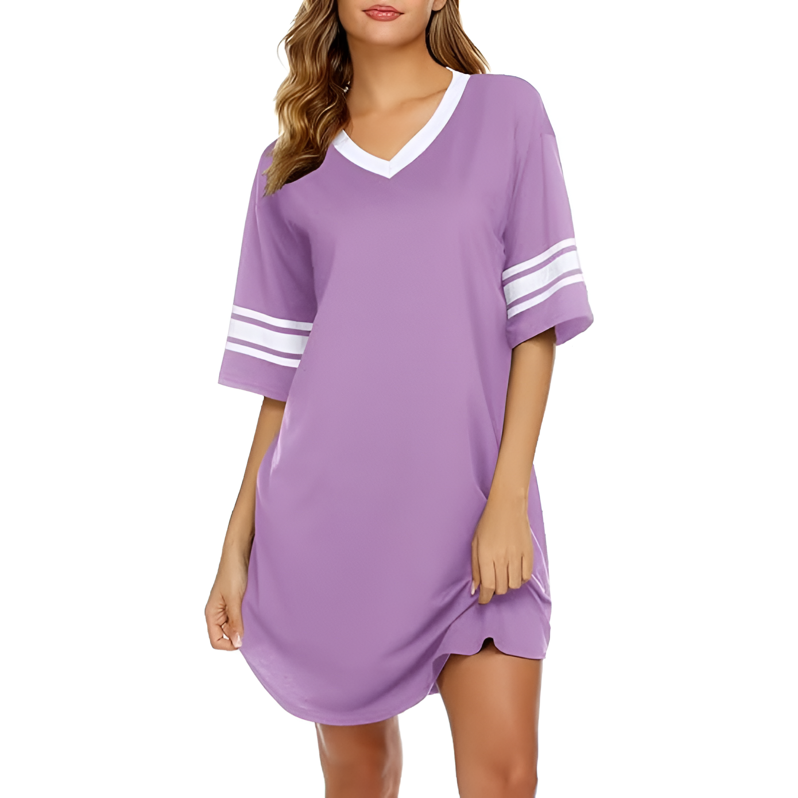 Nightgown Sleepwear With Short Sleeves And Color Block For Women