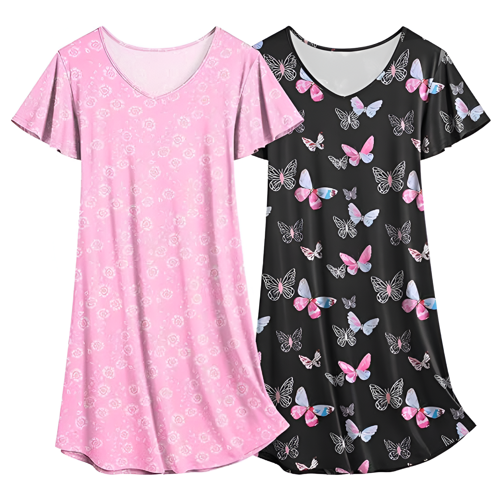 Pack Of 2 Nightgown Set With Short Sleeves For Women