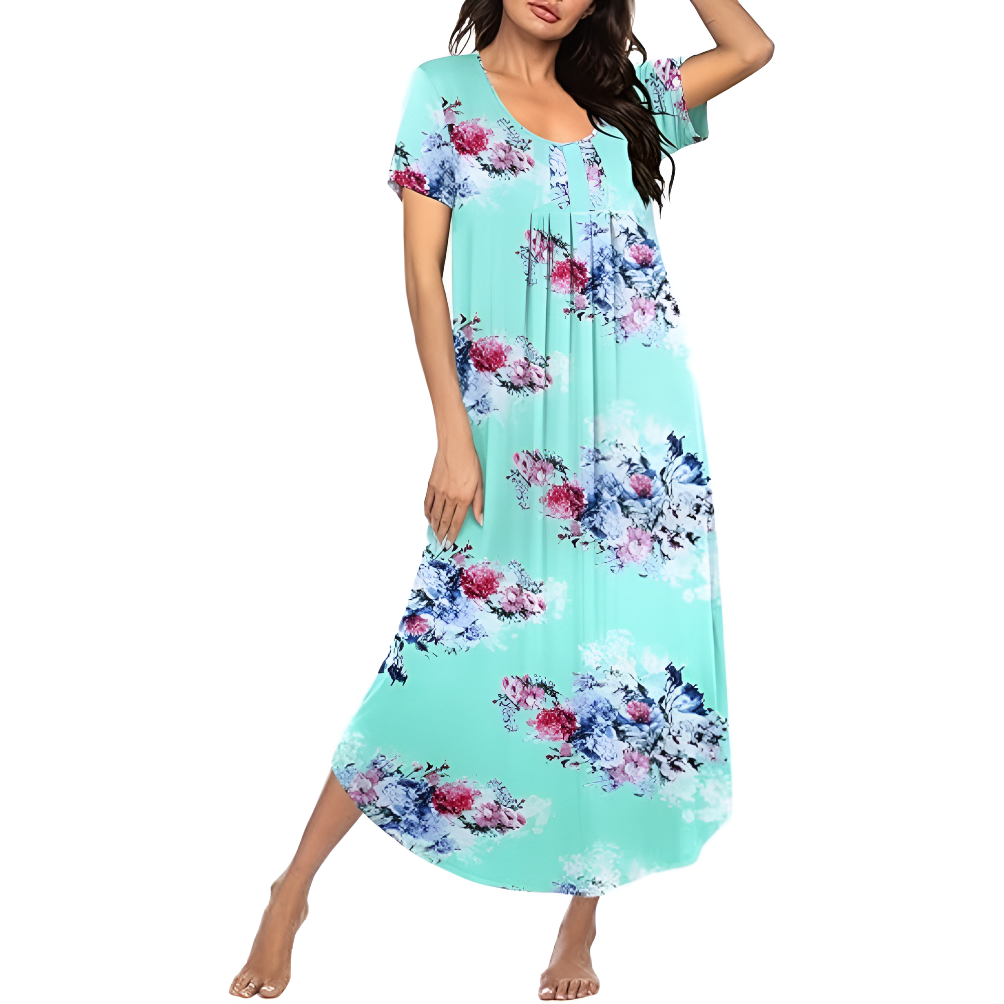 Long Sleepwear Dress For Women With Pleated Style