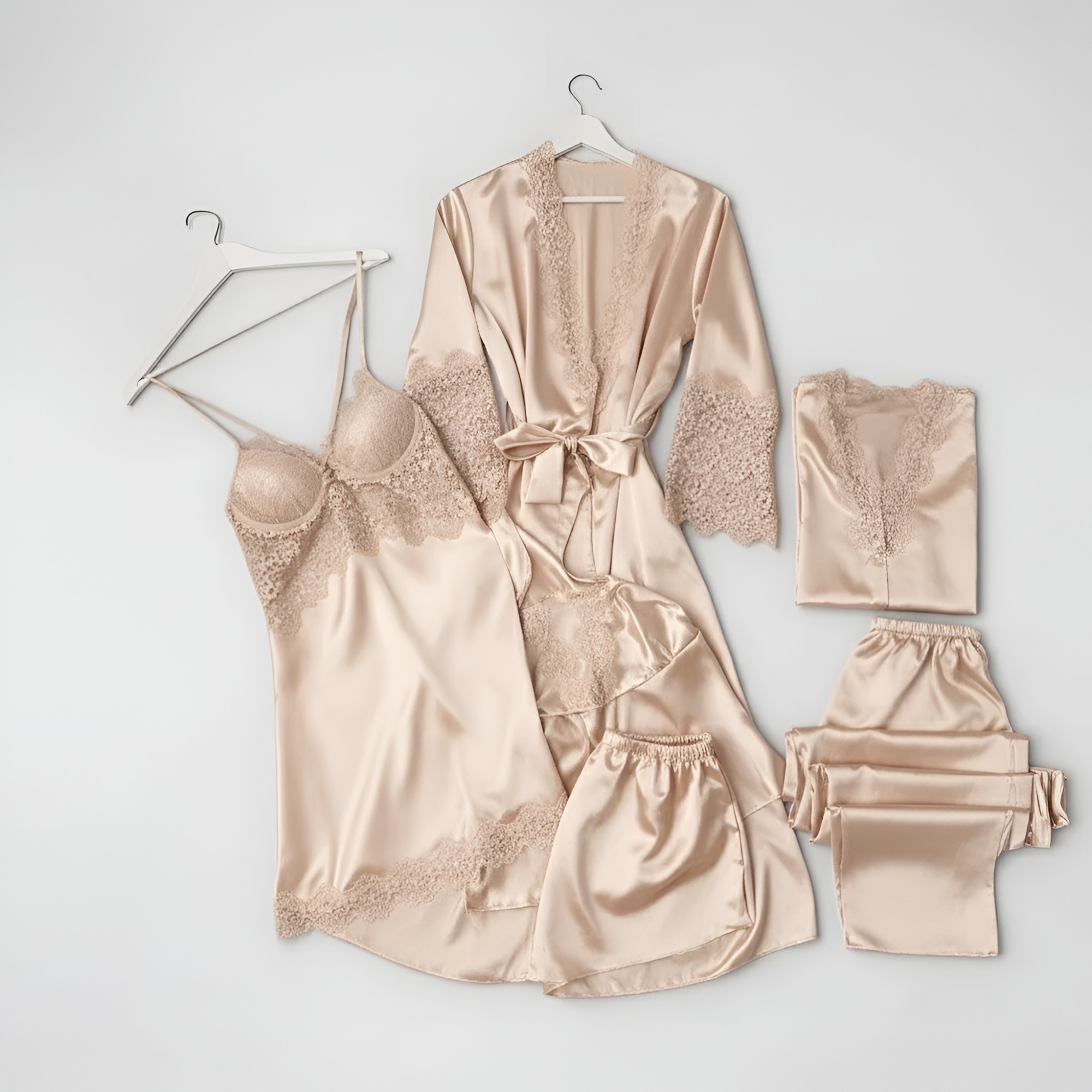 6 Pieces Maroon Dressing Gown Set