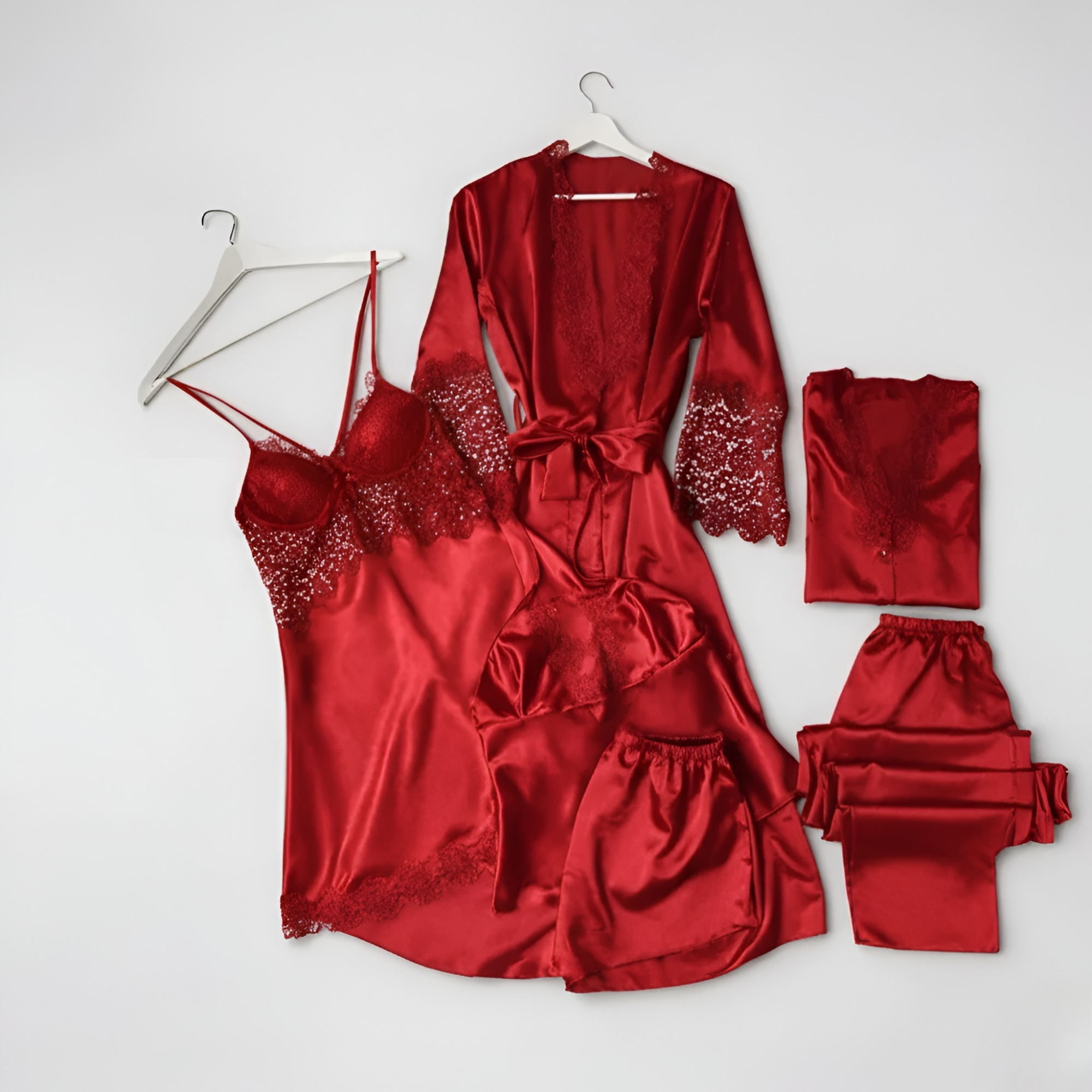 6 Pieces Maroon Dressing Gown Set