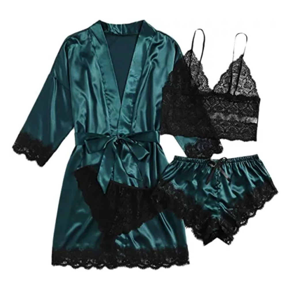 Women's Satin Floral Lingerie Pajama Set-Original Pajamas