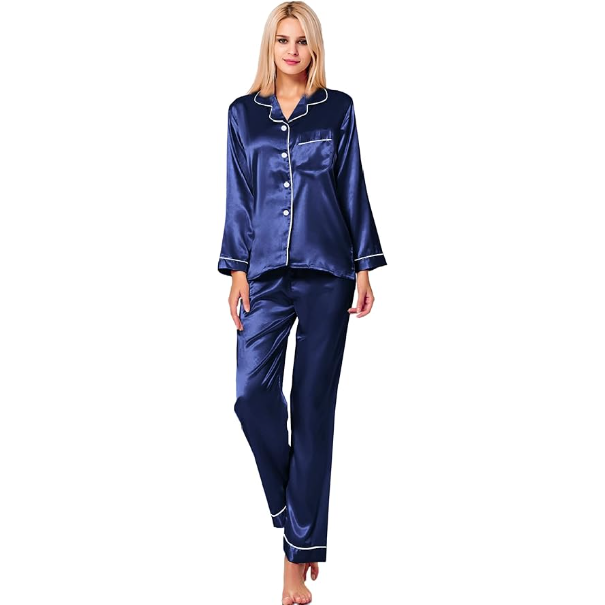 Long Sleeve Button Up Satin Pajama Set-Original Pajamas