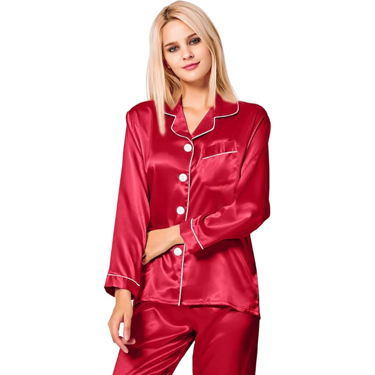 Button Down Long Sleeve Satin Pajama Set-Original Pajamas