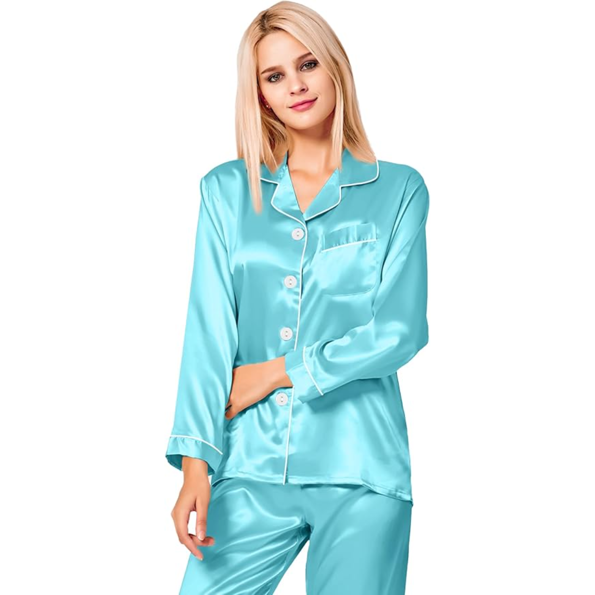 Long Sleeve Button Up Satin Pajama Set-Original Pajamas