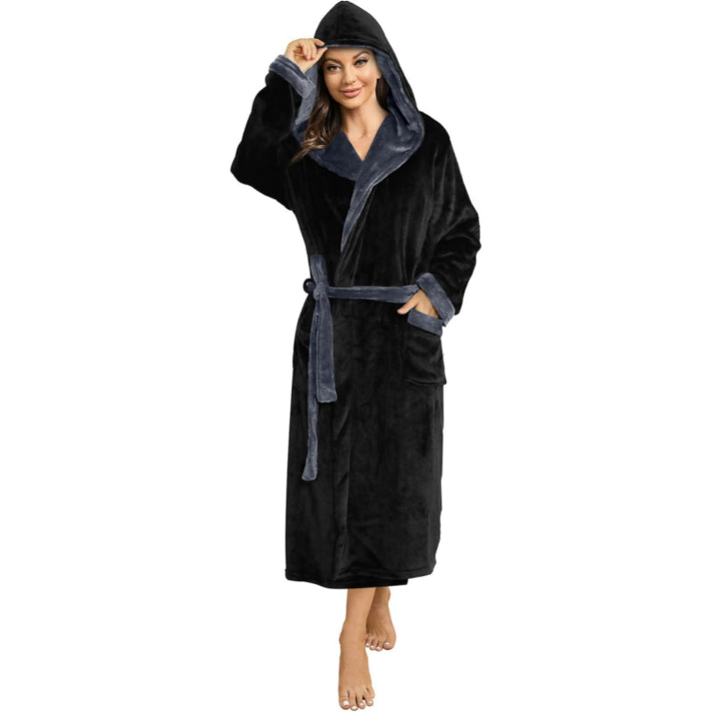 Dual Tone Long Hooded Fleece Bathrobe-Original Pajamas