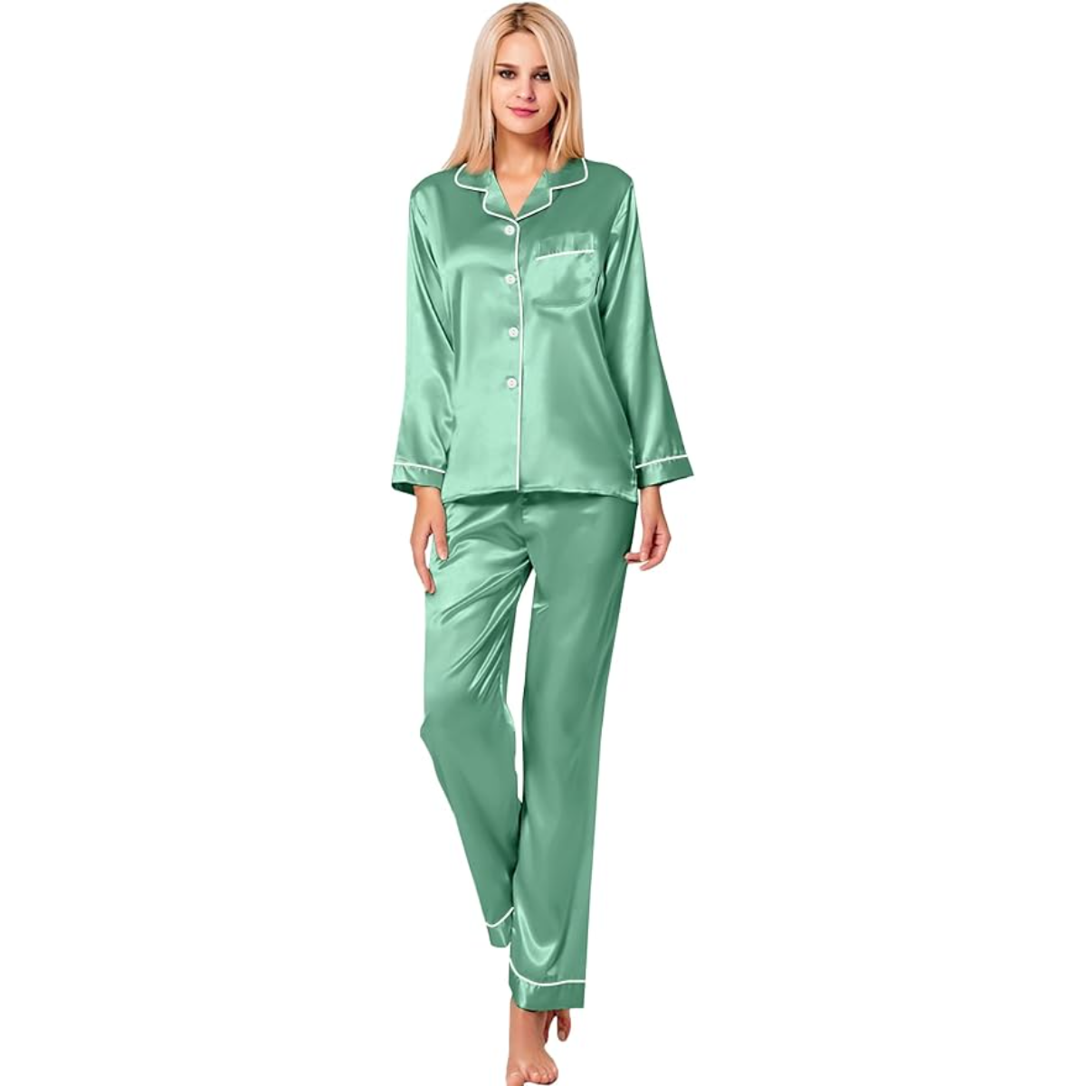 Button Down Long Sleeve Satin Pajama Set-Original Pajamas