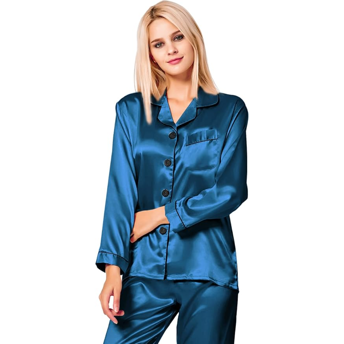 Long Sleeve Button Up Satin Pajama Set-Original Pajamas