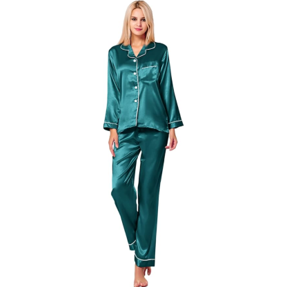 Long Sleeve Button Up Satin Pajama Set-Original Pajamas