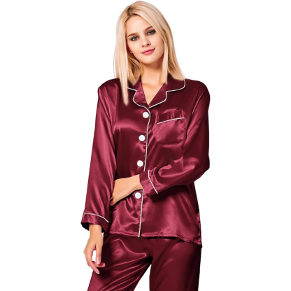 Button Down Long Sleeve Satin Pajama Set-Original Pajamas