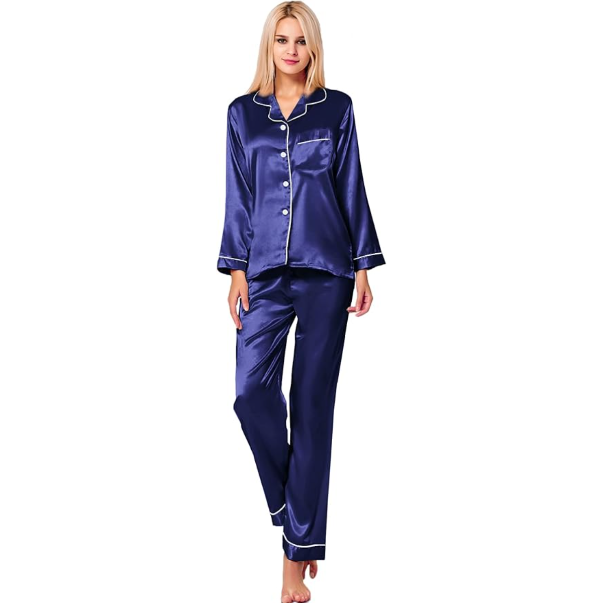 Long Sleeve Button Down Satin Pajama Set-Original Pajamas