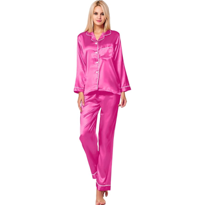 Button Down Long Sleeve Satin Pajama Set-Original Pajamas