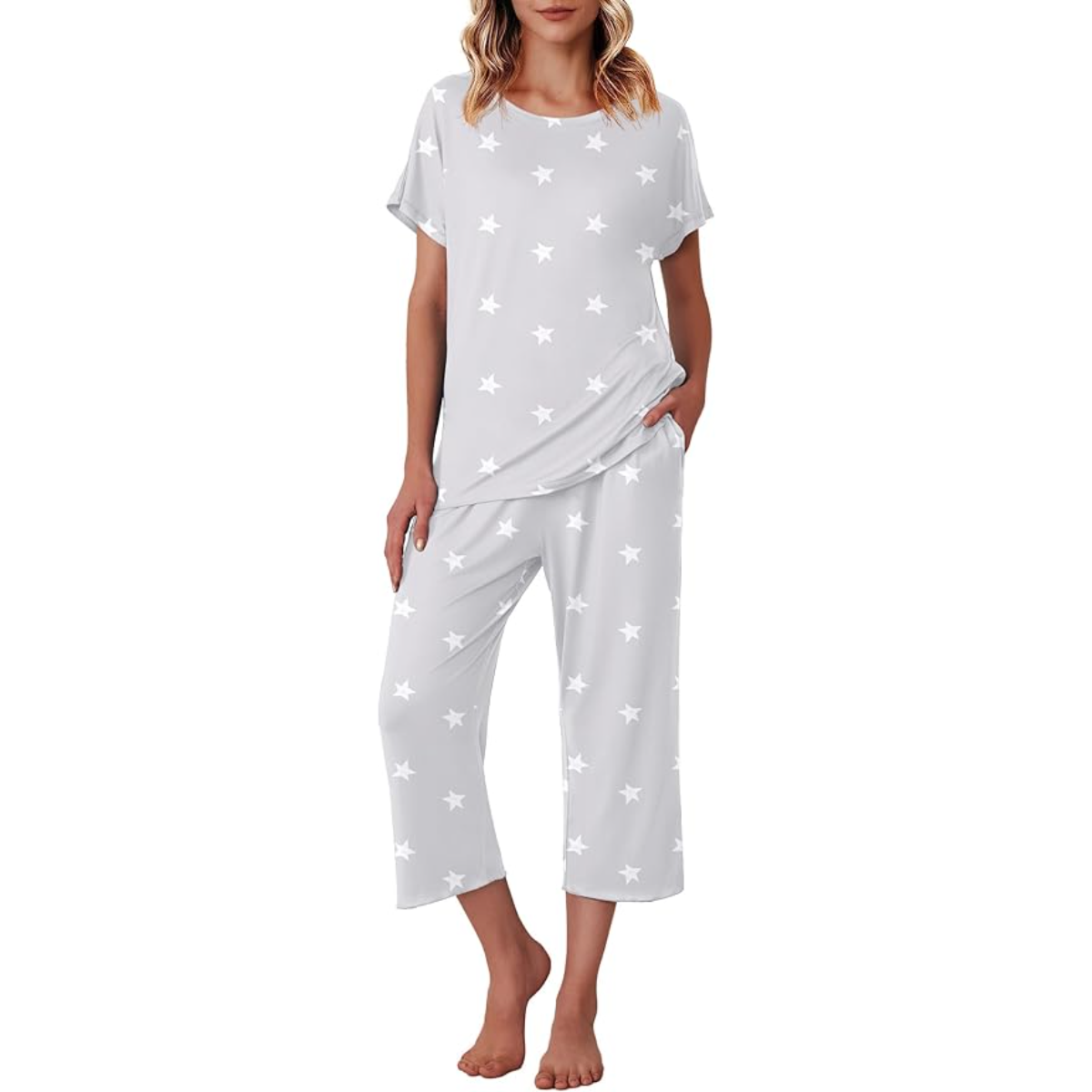 Star Printed Capri Pajama Set With Short Sleeve Top-Original Pajamas