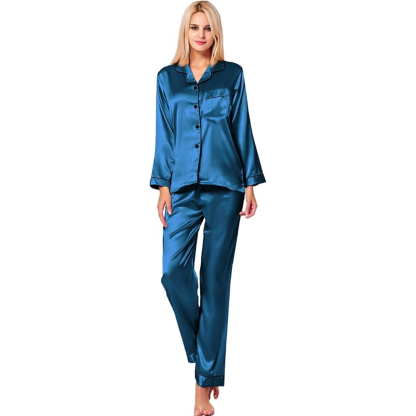 Long Sleeve Button Up Satin Pajama Set-Original Pajamas