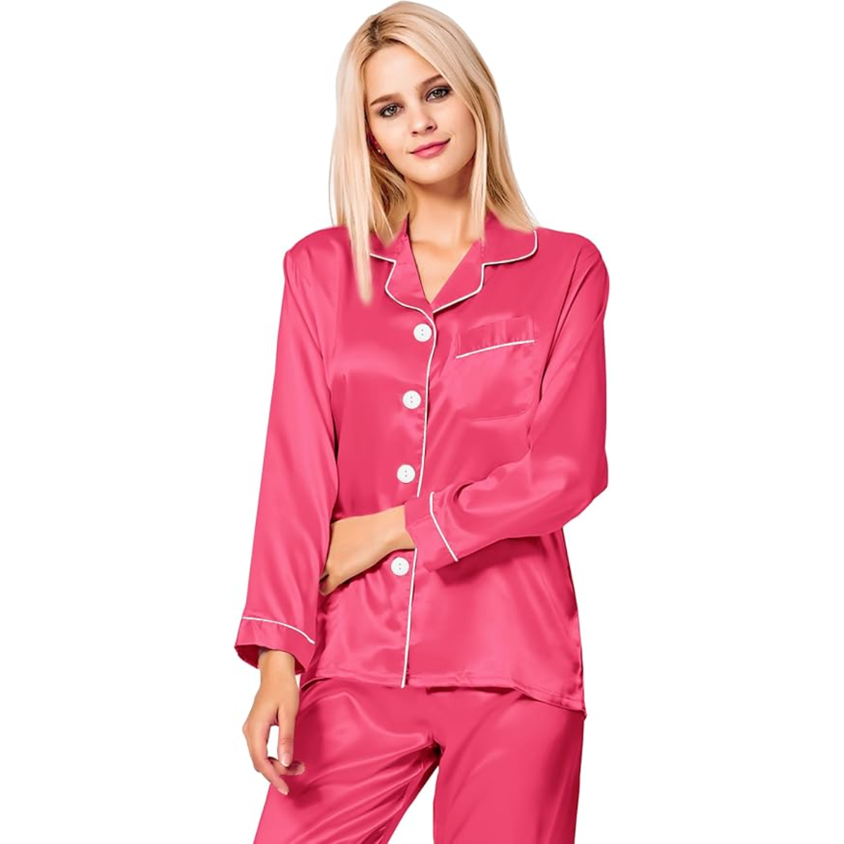 Long Sleeve Button Up Satin Pajama Set-Original Pajamas